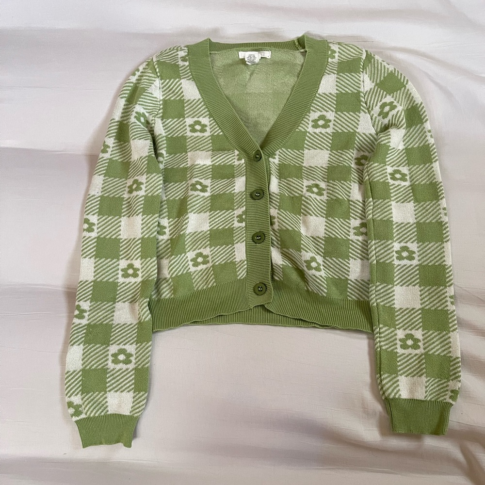 Tillys Cropped Checkered Cardigan